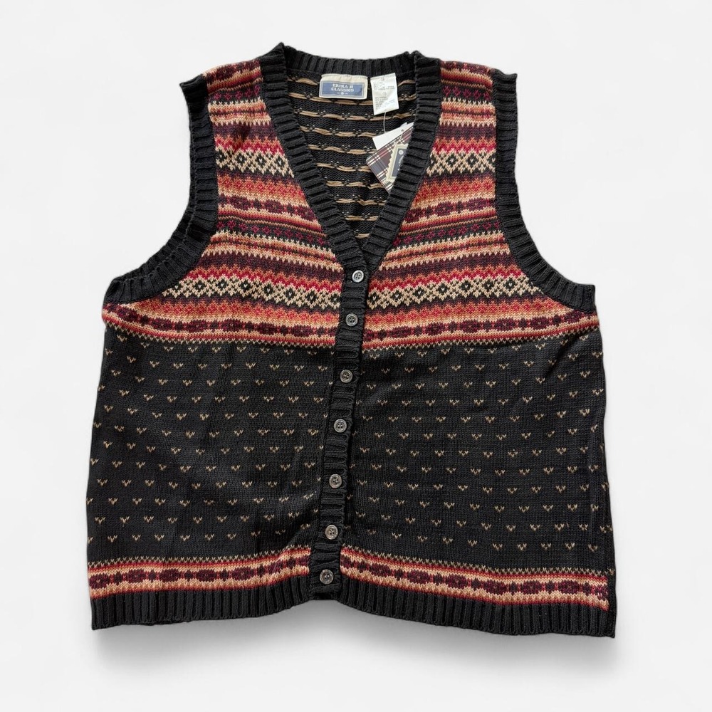 Erika II Classics Women's 1X Fair Isle Button Front Sweater Vest NWT